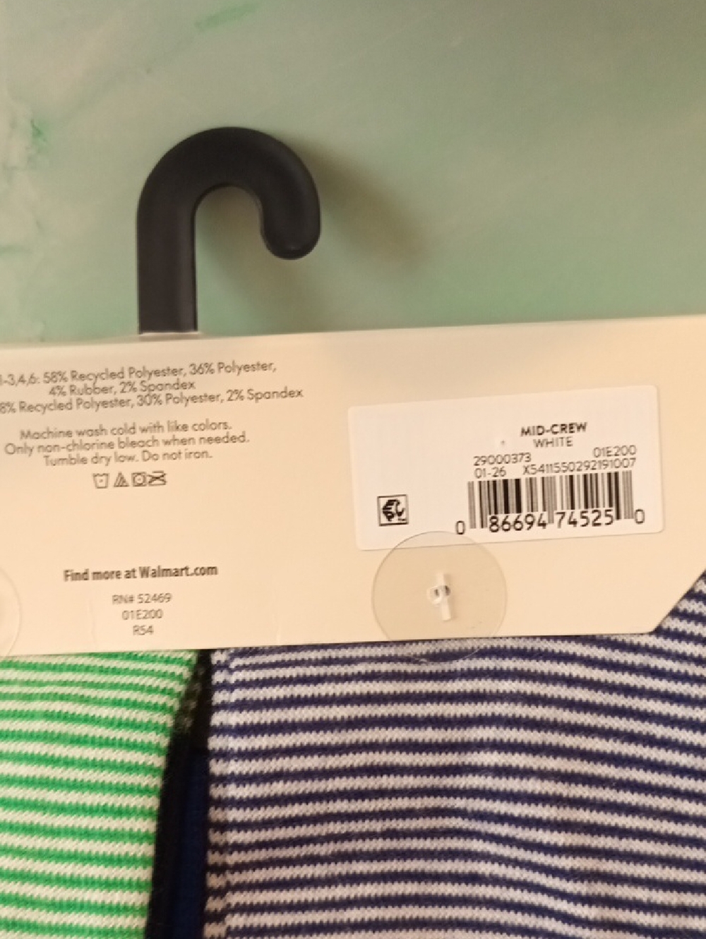 12 pairs No Boundaries Kids Mid-Crew Striped Sock Pack — White, Green, Red, Blue - Picture 4 of 5